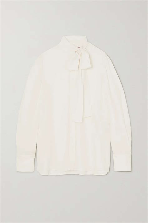 Valentino Garavani White Pussy Bow Silk Crepe De Chine Blouse Editorialist