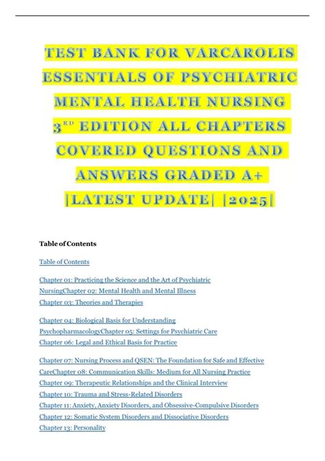 TEST BANK FOR VARCAROLIS ESSENTIALS OF PSYCHIATRIC MENTAL HEALTH