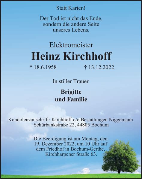 Traueranzeigen Von Heinz Kirchhoff Trauer In Nrw De