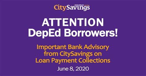 Citysavings Bank Advisory On Loam Payments June 8 2020 Teachers Click