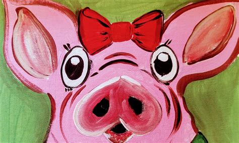 Cute Baby Pig With A Red Bow Acrylic Painting Step By Step Lets Paint