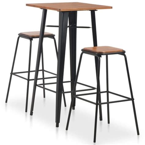 Conjunto De Mesa Alta Y Taburetes 3 Piezas Acero Negro Y Marrón Vidaxl