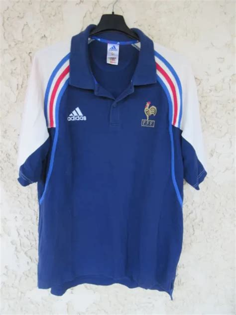 Polo Maillot Training Quipe De France Adidas Vintage Fff Shirt Coton