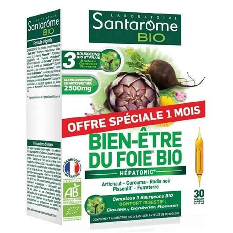 Santarome Bio Bien Etre du Foie Bio 30 ampoules Cdiscount Santé