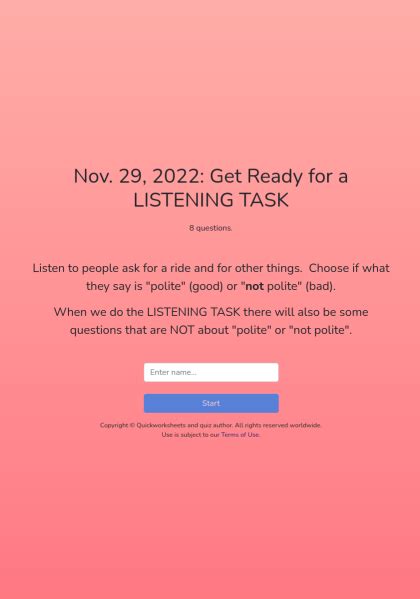 Nov. 29, 2022: Get Ready for a LISTENING TASK - Interactive Quiz ...