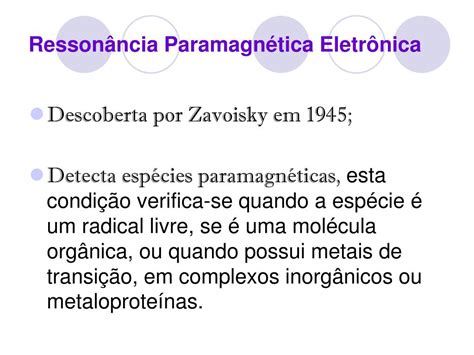 PPT Ressonância Paramagnética Eletrônica RPE PowerPoint