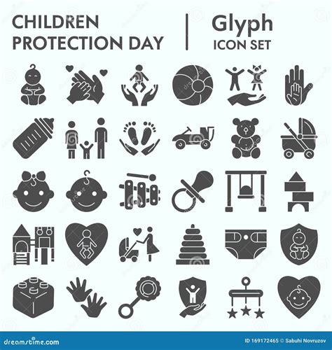 Children Protection Day Glyph Icon Set Baby Stuff Symbols Collection