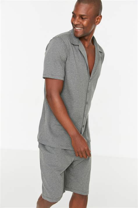 Trendyol Collection Anthrazitfarbenes Herren Pyjama Set Mit Entspannter