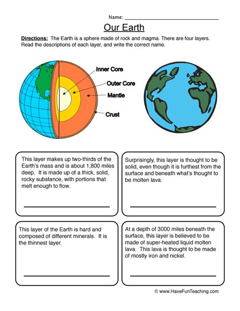 Layers Of The Earth Reading Comprehension Worksheet | Reading ...