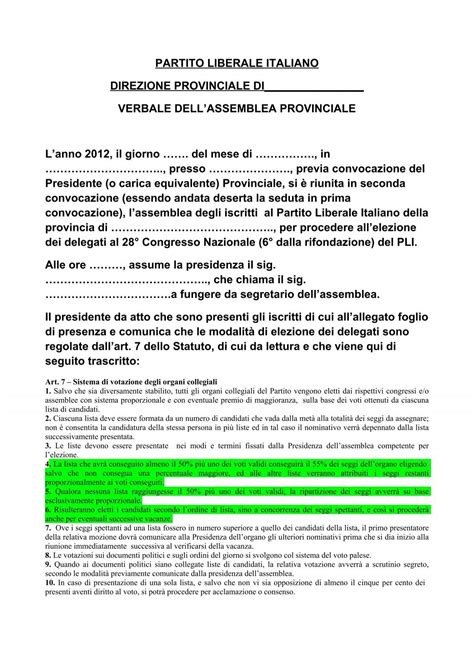 Verbale Assemblea X Elezione Delegati Fac Simile Partito Liberale