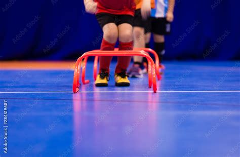 Futsal jumping drills. Futsal indoor soccer training session. Young ...