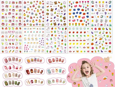 Nagelaufkleber Set für Kinder 10 Blatt Nagelsticker Kinder 3D