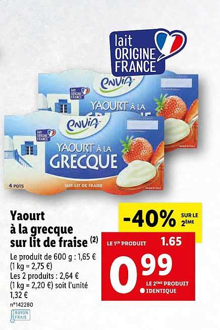 Promo Yaourt La Grecque Sur Lit De Fraise Chez Lidl Icatalogue Fr