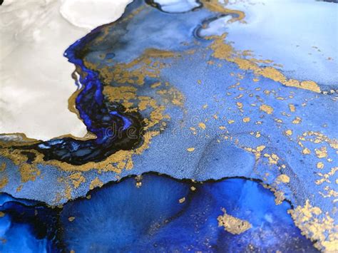 Abstract Blue Background Blue With Gold Texture Alcohol Ink Blue