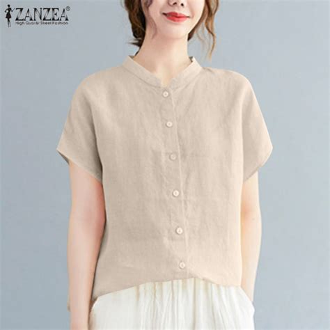 Free Shipping ZANZEA Women Pure Cotton Short Sleeve Casual Shirt