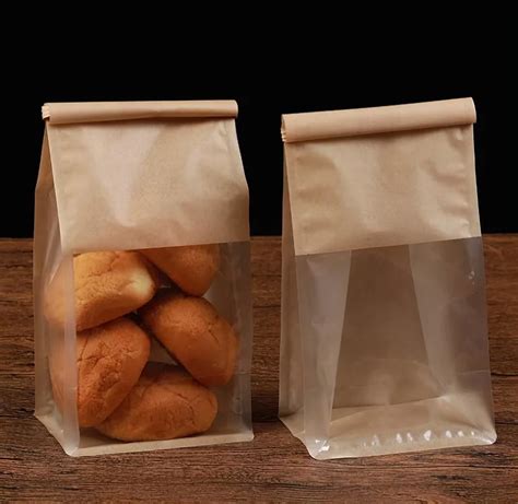 Bread Bakery Bags Brown Kraft Paper With Window Neck Tin Tie For