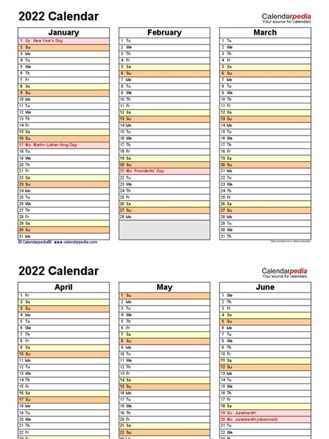 2022 Calendar Landscape 4 Pages | PDF