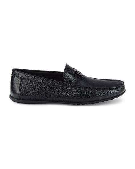 John Galliano Logo Leather Driving Loafers In Black For Men Lyst