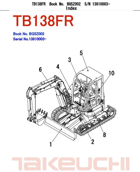 Takeuchi Excavator TB138FR TB153FR TB180FR Parts Workshop Operators