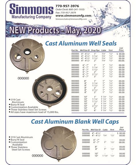 Aluminum Well Seal Sheet Simmons Manufacturing Company