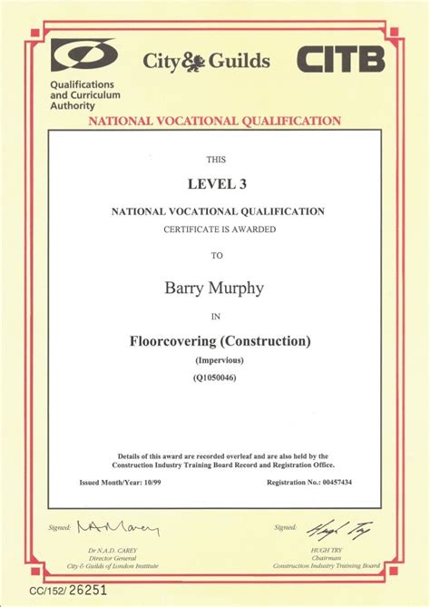 Nvq Level 3 Qualification Certificate