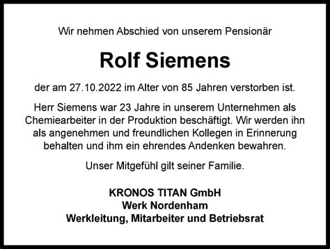 Traueranzeigen Von Rolf Siemens Nordwest Trauer De