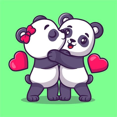 Premium Vector Cute Couple Panda Cartoon Vector Icon Illustration