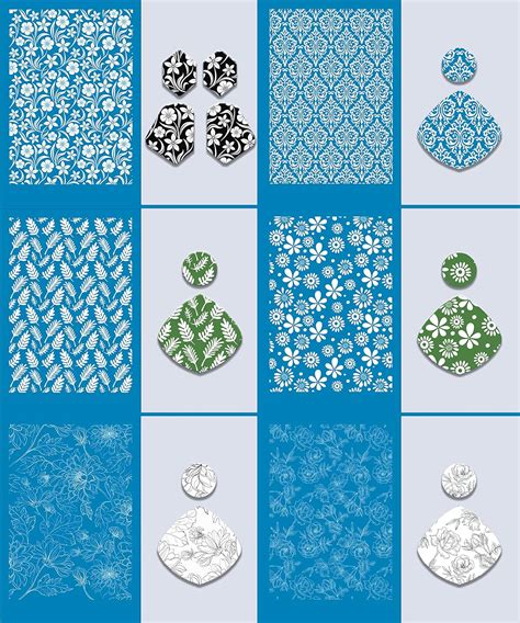 EZILLION 6PCS Silk Screen Stencils For Polymer Clay Floral Damask