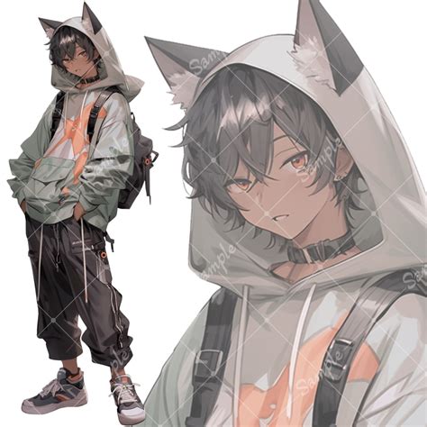 全身立ち絵素材94 猫耳パーカー 男の子 Tachie Booth