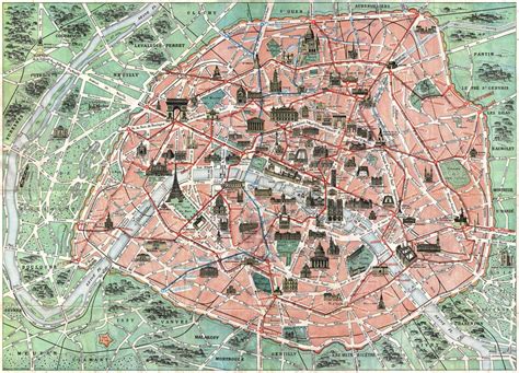 Map of Paris in 4 panels - Sectional map of the city of Paris - Fine ...