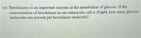 Solved (e) ﻿Hexokinase is an important enzyme in the | Chegg.com