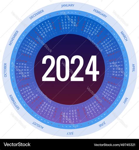 Colorful Round Calendar 2024 Portrait Royalty Free Vector