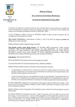 Calaméo Mairie de Penmarc h Procès verbal du conseil municipal du