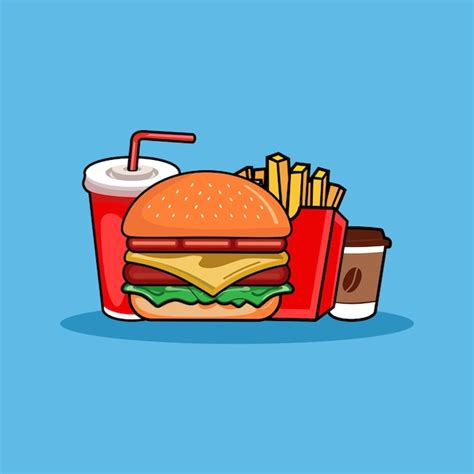 Premium Vector Set Of Burger French Fries Soda And Coffee Isolated