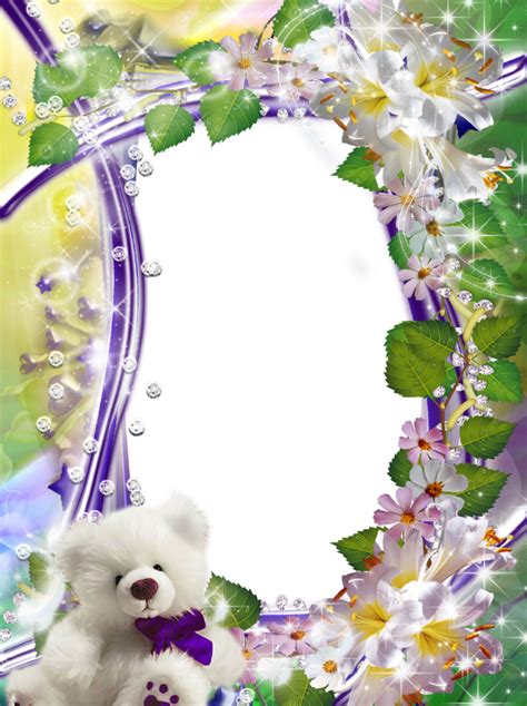 Flower Picture Frames Baby Scrapbook White Teddy Bear