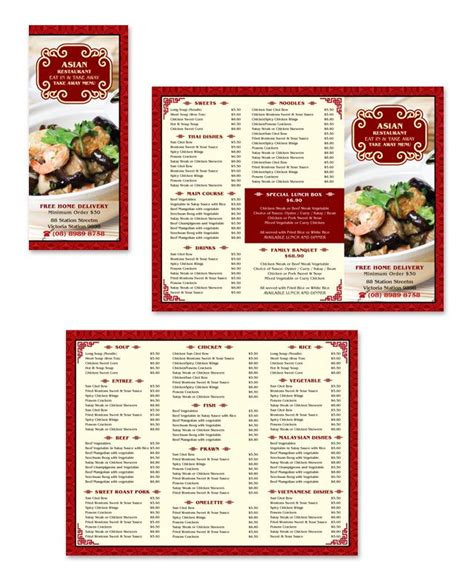 Asian Restaurant Take Away Menu Template Restaurant Menu Template