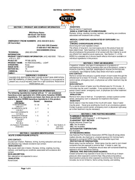 Fillable Online Material Safety Data Sheet Section Ppg Fax