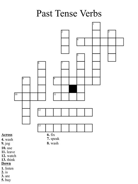 Crossword Puzzles Printable On Tenses Free Crossword Puzzles Printable