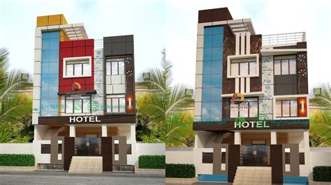 Hotel Elevation Design In Small Space Modern Front In ACP Sheet Work G