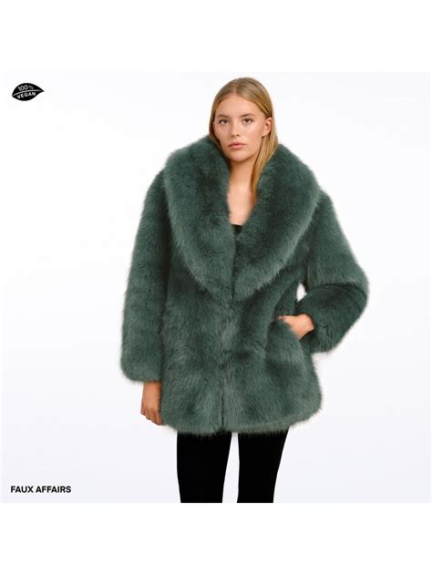 Green Faux Fur Coat Astra Size Xs