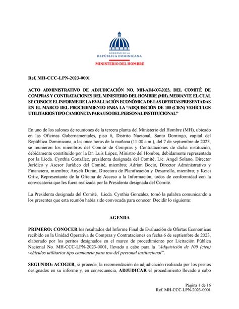 Acta Adjudicación III Ref MH CCC LPN 2023 ACTO ADMINISTRATIVO DE