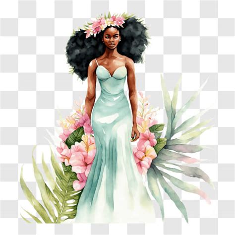 Download African American Woman In Floral Dress Watercolor