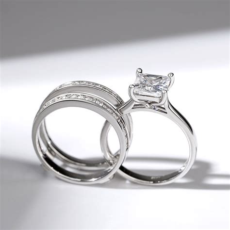 Jeulia Princess Cut Enhancer Sterling Silver Ring Set Jeulia Jewelry