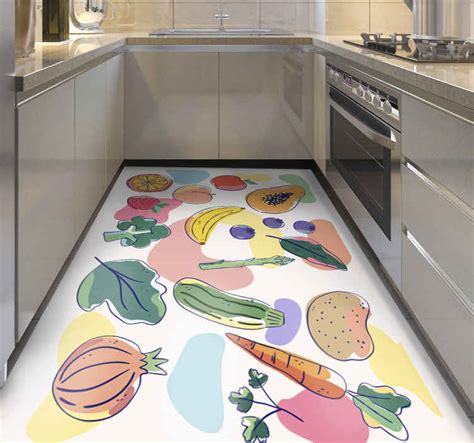 Alfombra vinílica cocina frutas tonos pastel TenVinilo