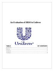 An Evaluation Of HRM In Unilever Docx An Evaluation Of HRM In