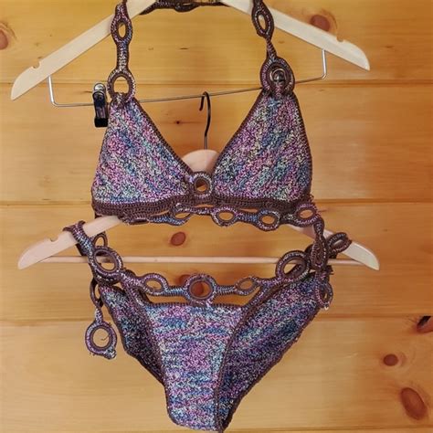 Swim Nwot Boho Chic Crochet Earthy Multi Colored Bikini Size Medium