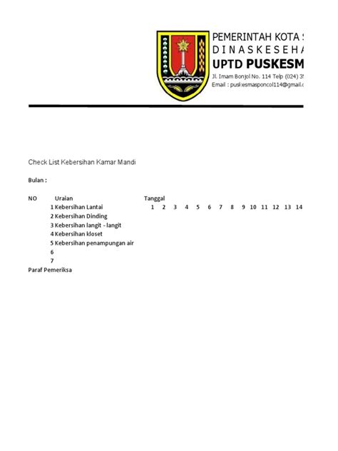 Contoh Ceklist Kebersihan Puskesmas Pdf