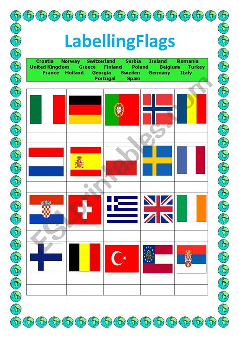 European Flags ESL Worksheet By Elle81