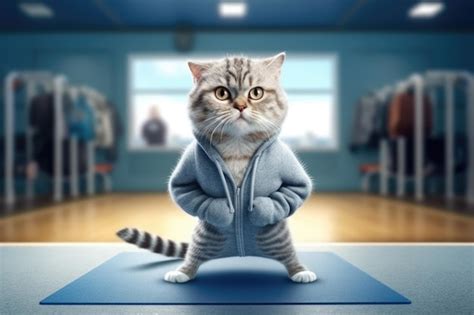 Premium Ai Image Sports Cat On Training Workout In The Gym