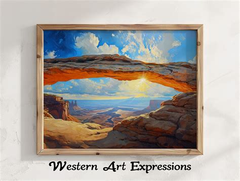 Mesa Arch Canyonlands Park Landscape Oil Painting Digital Print Rustic ...